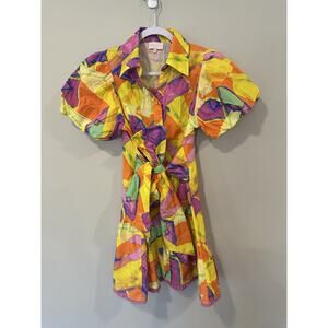 ALIVIA Puff Sleeves Short Colorful Dress Floral Size MEDIUM 100% Cotton 2354